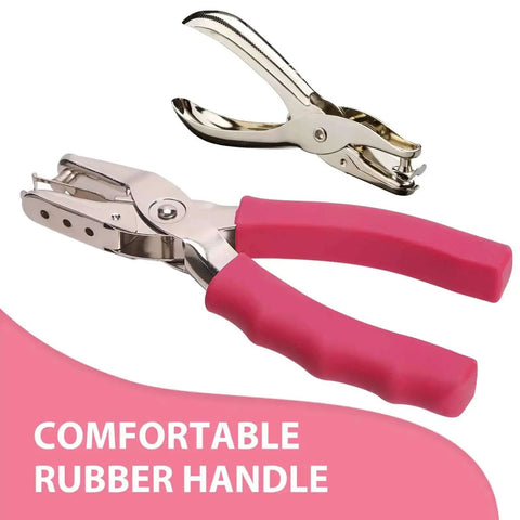 One Quarter Inch Single Hole Punch With Soft Grip Handles, 6 Sheet Capacity, 3-pack featuring comfortable red rubber handles.