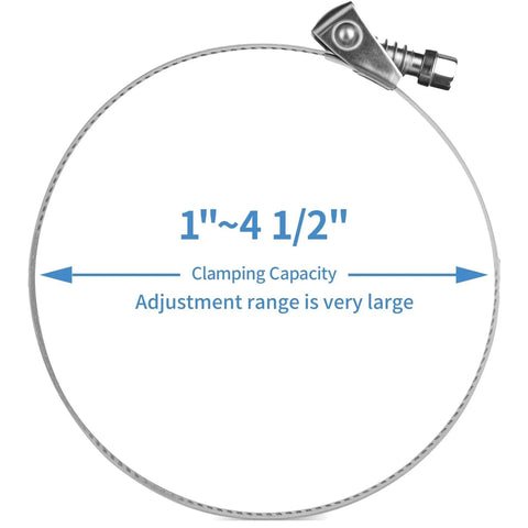 5 Pack Heavy Duty Quick Release Hose Clamps Stainless Steel From One To Four And One Half Inches Adjustable Range Large Worm Gear Clamps