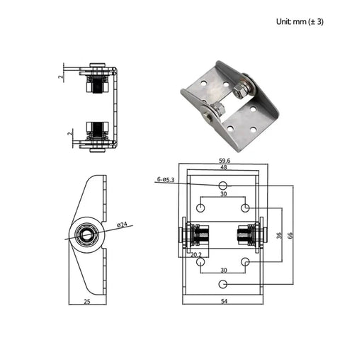Front view of adjustable damping hinge in stainless steel 304, high-torque 5.0 N·m, 1 pc, model XG11-014-4-50 by Amazon.
