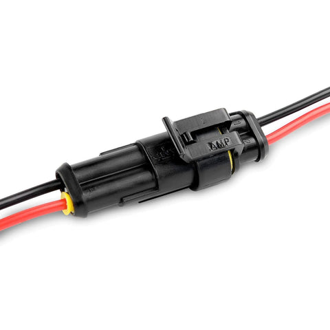 Nilight 50020R 2-pin waterproof inline wire terminal connector, 16 AWG, red and black wires