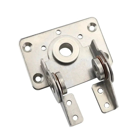 Front view of 304 stainless steel damping dual-axis torque hinge display base with mounting plate