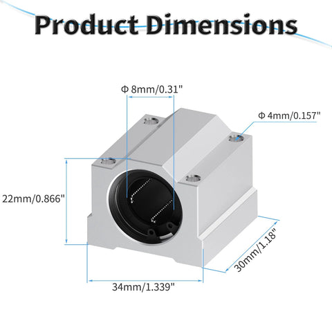 FOCMKEAS 4 Pcs SCS8UU linear ball bearing block, aluminum, 8mm bore, 30mm length, double seal