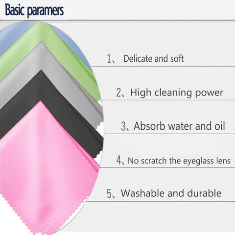 Assorted microfiber cloths for glasses and screens, highlighting softness, cleaning power, and durability. 12 Pack Microfiber Cleaning Cloths For Glasses Screens Electronics 6 By 7 Inch.