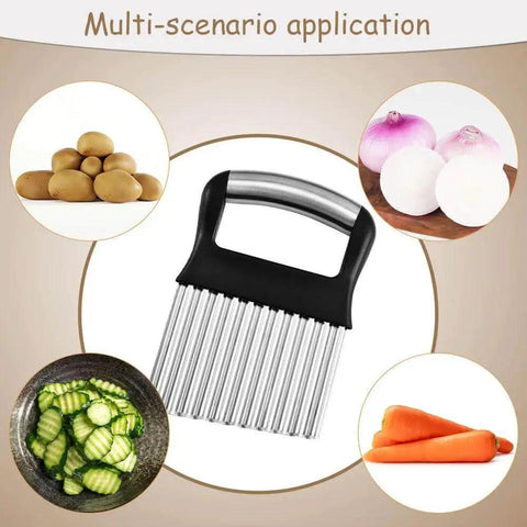 Two Pack Stainless Steel Crinkle Cutter With Wavy Blades For Perfect Crinkle Fries And Veggie Slices, Handy Manual Kitchen Chopper For Potatoes Onions Carrots