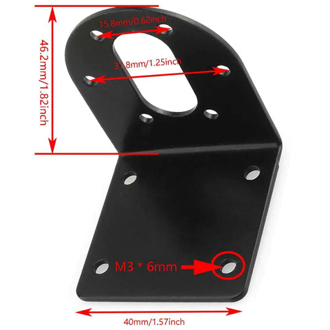 Gear Reduction Motor Holder For 37mm DC Geared Motors L Shaped Bracket Black Finish With 6mm Hex Coupling And M3x6 Screws