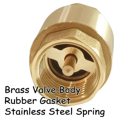 Brass 3/4 in NPT inline check valve with rubber gasket and stainless steel spring