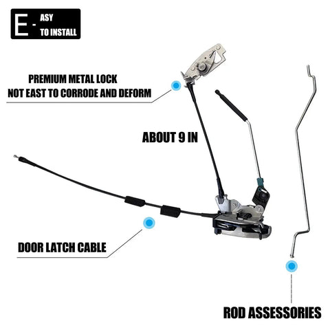 Door Latch Assembly With Cable And Rod For Ford Econoline E150 E250 E350 Vans 1992 2019 Rear Right Side Replacement Lock Latch Actuator AC2Z15431A02A 6C2Z-15431A02-AA with labeled parts