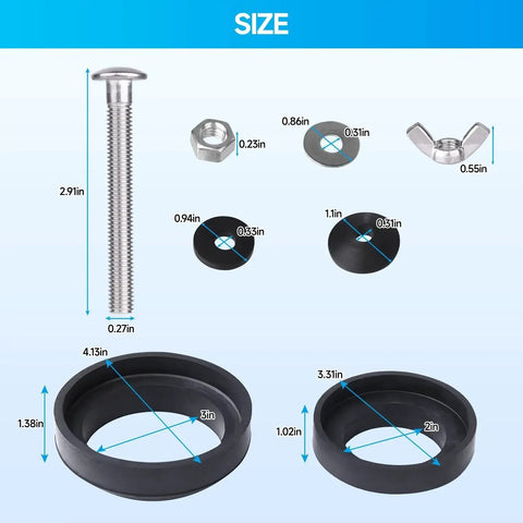 Toilet Tank To Bowl Bolt And Gasket Kit With 304 Stainless Steel Bolts And High Density Foam Gasket Fits 2 Inch And 3 Inch Seals