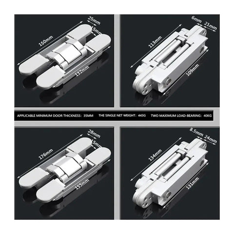 Hidden 180 Degree Wooden Door Hinge For Wide Door Spacing Supports 40 To 80 Kg Invisible Cross Casement Gate Hardware Black Finish