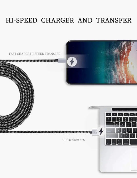 USB Type C Fast Charging Cable 5 Pack 6 Ft Braided Cables 3A For Samsung S10 S9 connected to phone and laptop