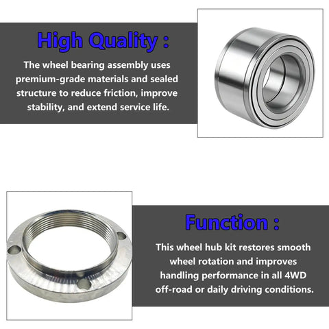 Front Wheel Hub And Bearing Assembly Kit Fits Tacoma 1995 2004 4WD 2.4L 2.7L 3.4L Engines Replacement Wheel Hub Bearing Set With OE Style Numbers 43502-35160 43521-35010 90080-36071 close-up view of wheel bearing and hub components