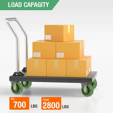 Hand truck with boxes showing load capacity of 700 lbs with Beefy Heavy Duty 4 Inch Caster Wheels for ovens and dryers