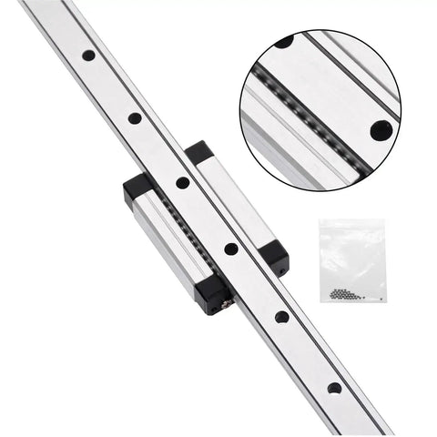 Close-up of 500mm MGN12 Linear Rail Guide with MGN12H Stainless Steel Carriage Block for DIY 3D Printers and Machines Type H