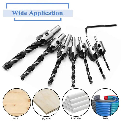 7 Piece HSS Countersink Drill Bit Set For Woodworking And Diy Pros, With 3mm 4mm 5mm 6mm 7mm 8mm 10mm Sizes, High Speed Steel Countersink Bits.