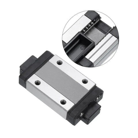 MGN12H Bearing Steel Carriage Block with Plastic Anti Fall Strip for 12mm Linear Motion Guide Rail in close-up view.