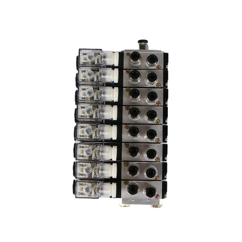 Beefy Eight Valve Pneumatic Solenoid Valve Kit 4V210-08 Five Way Two Position Base Mounted with One Quarter Inch NPT Threads DC 12V