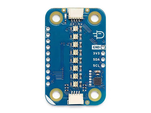 Top view of Modulino Pixels Qwiic Compatible RGB LED Module with 8 addressable LEDs for colorful Arduino project effects.