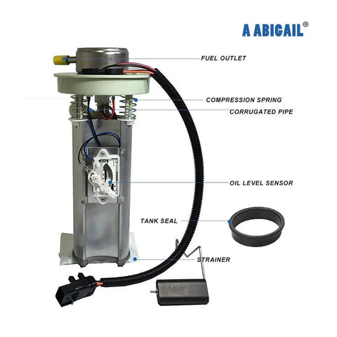 E7115MN Replacement Fuel Pump Assembly for Jeep TJ and Wrangler 1997 to 2002 2.5L and 4.0L Engines for 19 Gallon Tank Drop In High Quality ABIGAIL Unit with labeled components