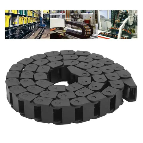 Beefy Black Nylon PA66 Cable Drag Chain 10x15mm, 1 Meter Length with Connector for CNC Machines and Robots, Salt Resistant
