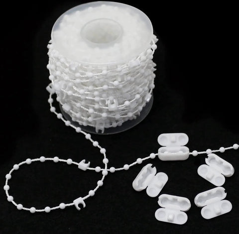 Vertical Blind Bottom Chain Kit 20 Meters With 200 Clips And 5 Plastic Chain Connectors For 3.5 Inch Slats 89 Mm DIY Replacement