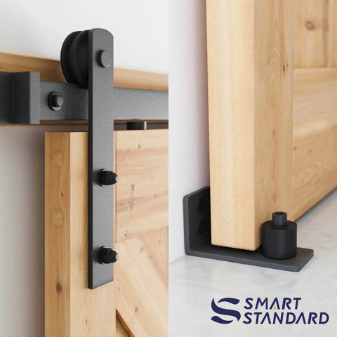 8 Ft Heavy Duty Sliding Barn Door Hardware Kit Black Finish Fits 42 To 48 Inch Doors Includes Pull Handle Set And Floor Guide