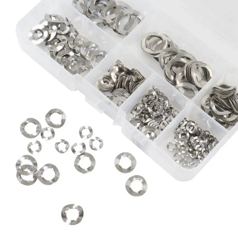 295 Pcs 304 Stainless Steel Spring Wave Washer Set With 7 Sizes M3 M4 M5 M6 M8 M10 M12 in transparent case compartments