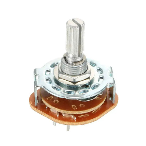 Band Selector Rotary Switch 5 Pin 1 Pole 4 Position One Deck 9mm Thread 6mm Shaft 14mm Length, ideal for DIY radios.