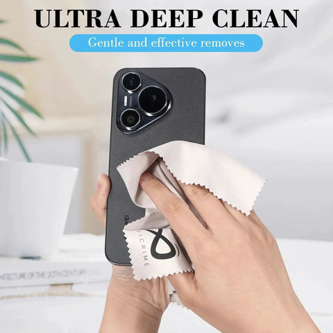 Person using Microfiber Glasses Cloth 15 Pack 6x7 Scratch Free Assorted Colors For Screens to clean smartphone