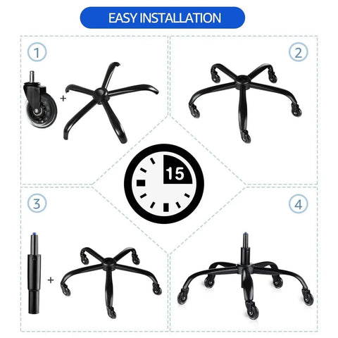 Heavy Duty Office Chair Base Replacement Bundle With 352 Lb Capacity, Smooth All Floor Rolling assembly steps