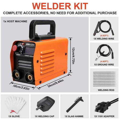 Portable 110V MMA Stick Welder With IGBT Inverter, Hot Start, Arc Force, Anti-Stick, Lightweight 250A Welding Machine For Home Projects kit