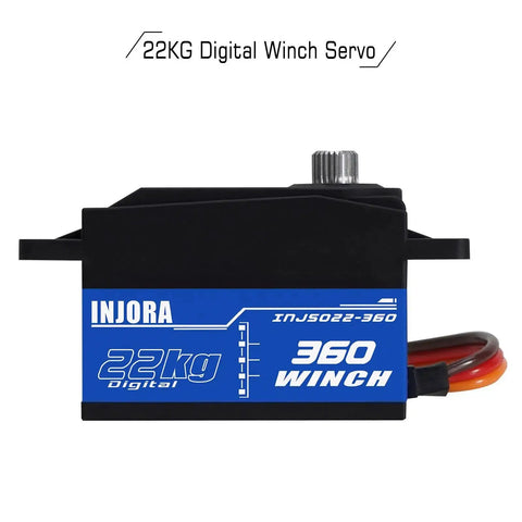 22Kg 360 Degree Digital Servo Winch With 25T Low Profile Spool For RC Crawlers And Boats, reinforced metal gears, black and blue