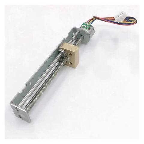 High Precision Linear Actuator with 15mm Stroke and 90mm Travel, DC 5V and 6V, 2-Phase 4-Wire Stepper Motor shown in close-up view