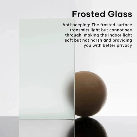 Frosted glass sample with anti-peeping feature highlighting privacy benefits for Preassembled Sliding Closet Door 60x80 Inch White Double 31 Inch Panels With 3 Lite Frosted Glass Bypass Door And Hardware Kit Included Wood Slab Waterproof PVC Surface Easy To Install No Assembly Required Smooth Quiet Glide.
