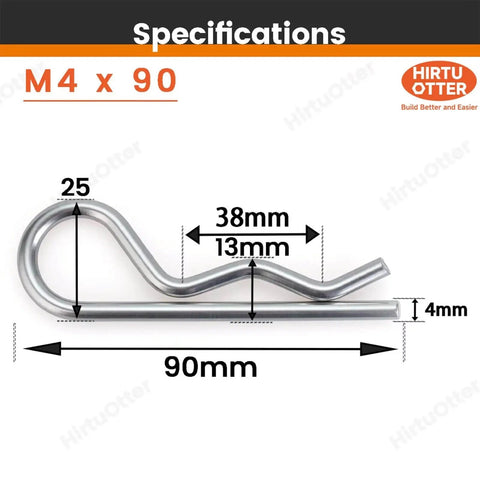 6 Pcs M4 X 90 Heavy Duty 304 Stainless Steel Cotter Pins And R Clips With Strong Spring Tension For Trailers Tractors Mower Carts And Outdoor Machinery Rust Resistant Hair Pins