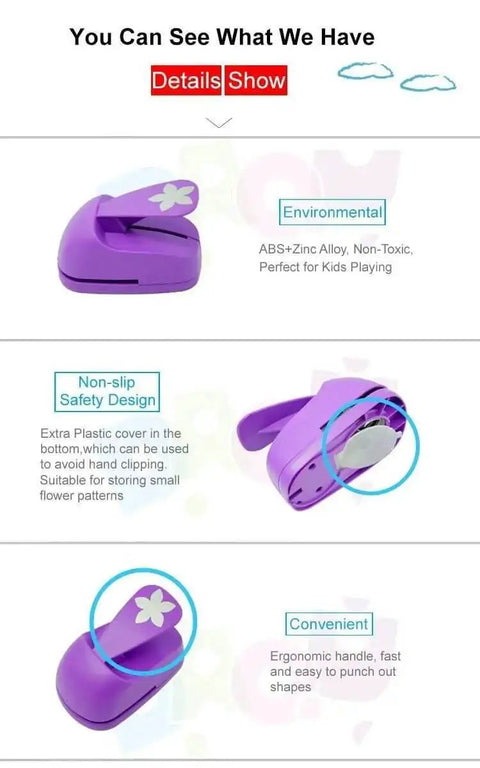 Purple 3 Inch Circle Lever Punch for Paper Crafting and DIY Projects, featuring safety design and ergonomic handle for easy operation.