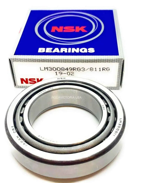 Front Wheel Bearing Replacement for Nissan Frontier 4WD Tapered Roller Bearing Assembly LM300849 LM300811 shown with NSK packaging