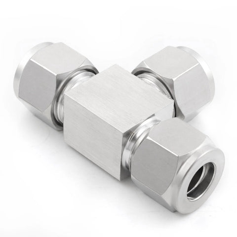 Stainless steel 304 compression tube fitting tee union, 1/2 in. OD ports, 3-way connector, pack of 2