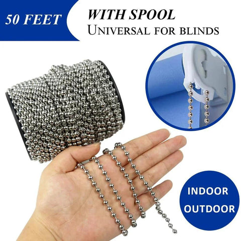 50ft 4.5mm Stainless Steel Ball Bead Chain 304 Durable Roller Shade and Vertical Blind Chain on spool with hand holding chain