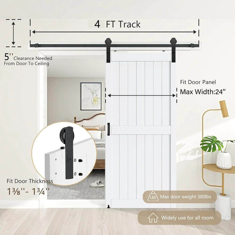 4Ft Sliding Barn Door Hardware Kit For 1 3 Eighths To 1 3 Fourths Inch Doors Heavy Duty Black I Shape Hangers