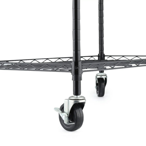 3 Inch Universal Threaded Casters Set Of 4 With Brake Locks For Metal Rack Shelving Units installed on shelf
