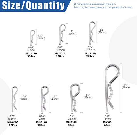 R Clip Cotter Pin Kit 110 Pcs In 304 Stainless Steel With 7 Sizes For Automotive Cars Trucks Lawn Mower DIY Friendly Gear