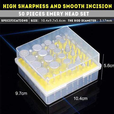 Diamond Coated Grinding Head Set For Dremel Rotary Tool 50 Pcs Includes Cylinder Sphere Umbrella Bullet Needle Tip And More Durable Grinding Burrs in box