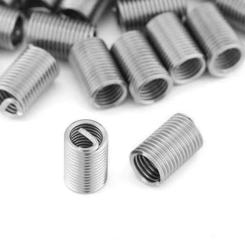 Close-up view of 50 Pcs M6 X 1.0 X 3D Stainless Steel Helicoil Thread Inserts Set for Aluminum and Soft Metals, SS304 material