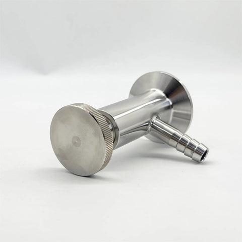 Geife sanitary 1.5 in tri-clamp sample tap valve, SS304 stainless steel with barbed 1/2 in O.D. outlet