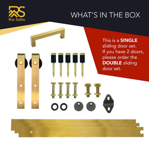 Gold 6Ft Barn Door Hardware Kit With 72 Inch Track For Cabinets TV Stands And Wardrobes Smooth Quiet Sliding Single Door Set Includes Gold Handle And Easy Mount Hardware Modern Upgrade For Furniture shown.
