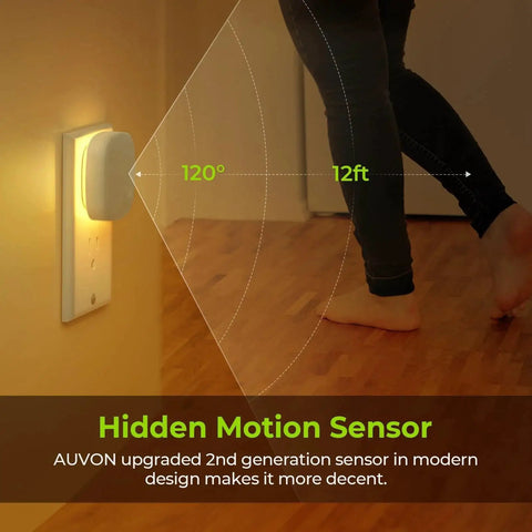 Installed Plug In Led Backlit Night Light With Motion Sensor Dusk To Dawn 1 To 50 Lm 4Pack on wall illuminating hallway
