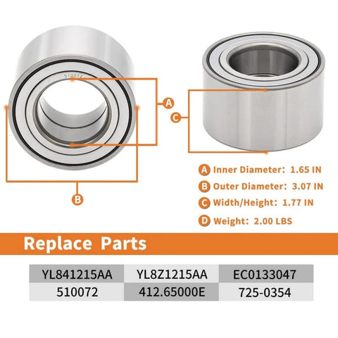 Two Pack 510072 Front Wheel Bearing Assembly dimensions for Ford Escape 2001 to 2012 Mazda Tribute Mercury Mariner