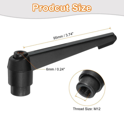 2Pcs M12 Adjustable Knob Handles With Female Thread Push Button Ratchet Quick Release Locking Rotating Bolt showing 95mm lever