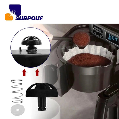 Coffee maker replacement brew basket spring-loaded stopper kit; black plastic cap, coil spring