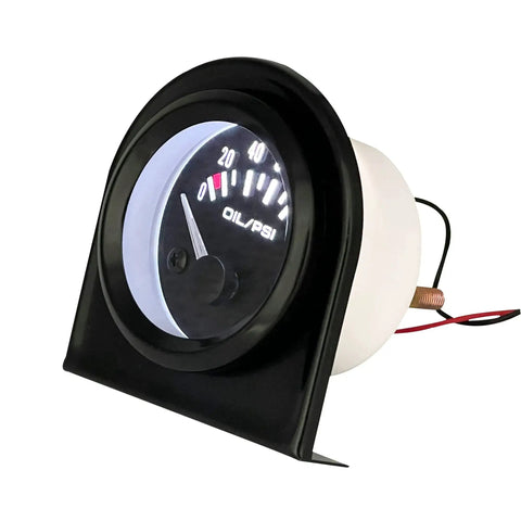 Pro Grade 52mm Oil Pressure Gauge Kit With Sensor for Cars and Trucks, 0-100 PSI Range, black dial side view in instrument rack